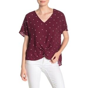 Blu Pepper Women's Polka Dot Short Sleeve Blouse Burgundy Size M